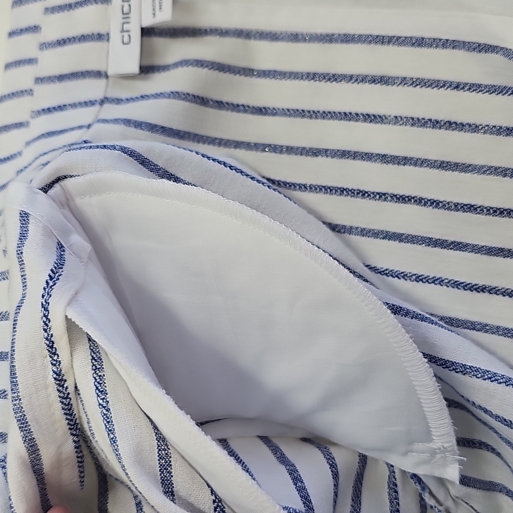 Chico's Linen Blend Striped Blazer, White Navy, Size 1 Or Medium - Picture 6 of 11
